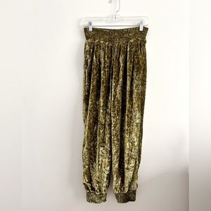 Olive green crushed velvet harem pants